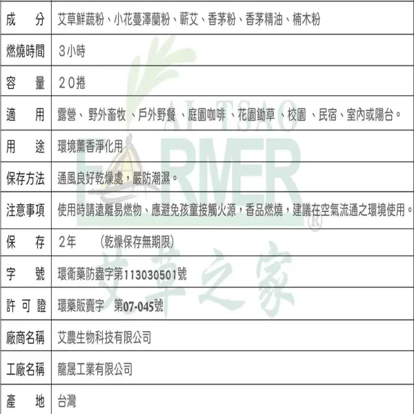 新北市農會真情食品館_艾草小花蔓澤蘭炭薰香(10片/20捲)