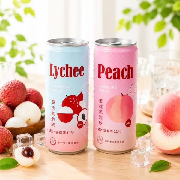 新北市農會真情食品館_大里農會-水果氣泡飲24瓶(荔枝/蜜桃)